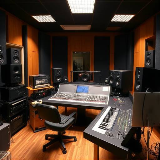 Interno dello studio di registrazione SoundWave Studios, con console di missaggio e attrezzature.